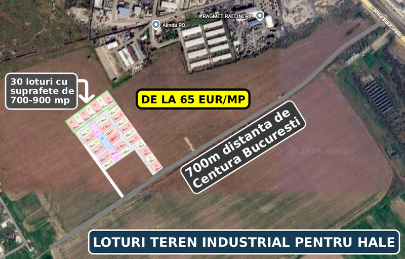 Bragadiru – 700m Centura Bucuresti loturi teren industrial hale